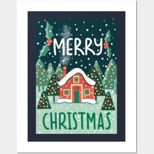 Merry Christmas Cabin Retro Vintage Winter Design Posters and Art